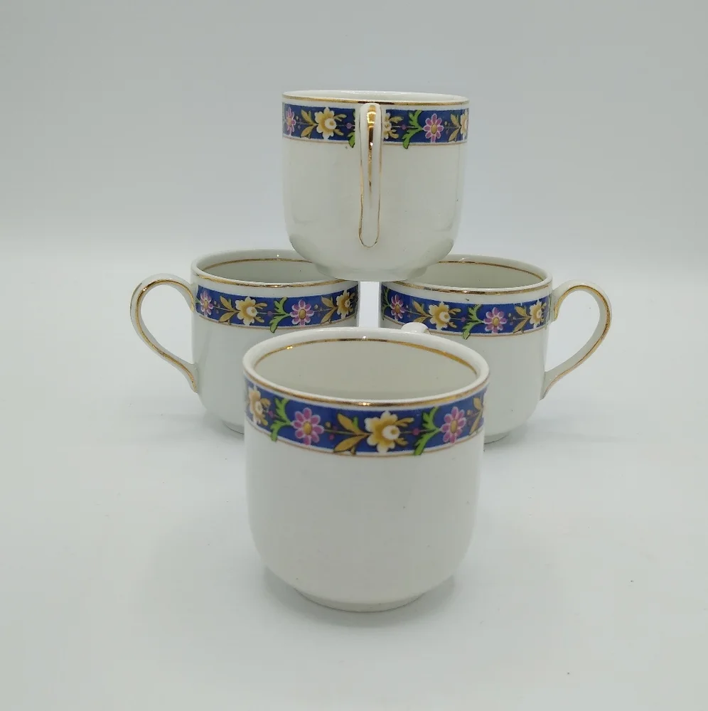 Johnson Brothers Oakworth Demitasse Gilt Gold Floral Tea Cups Set 4 Antique Vtg